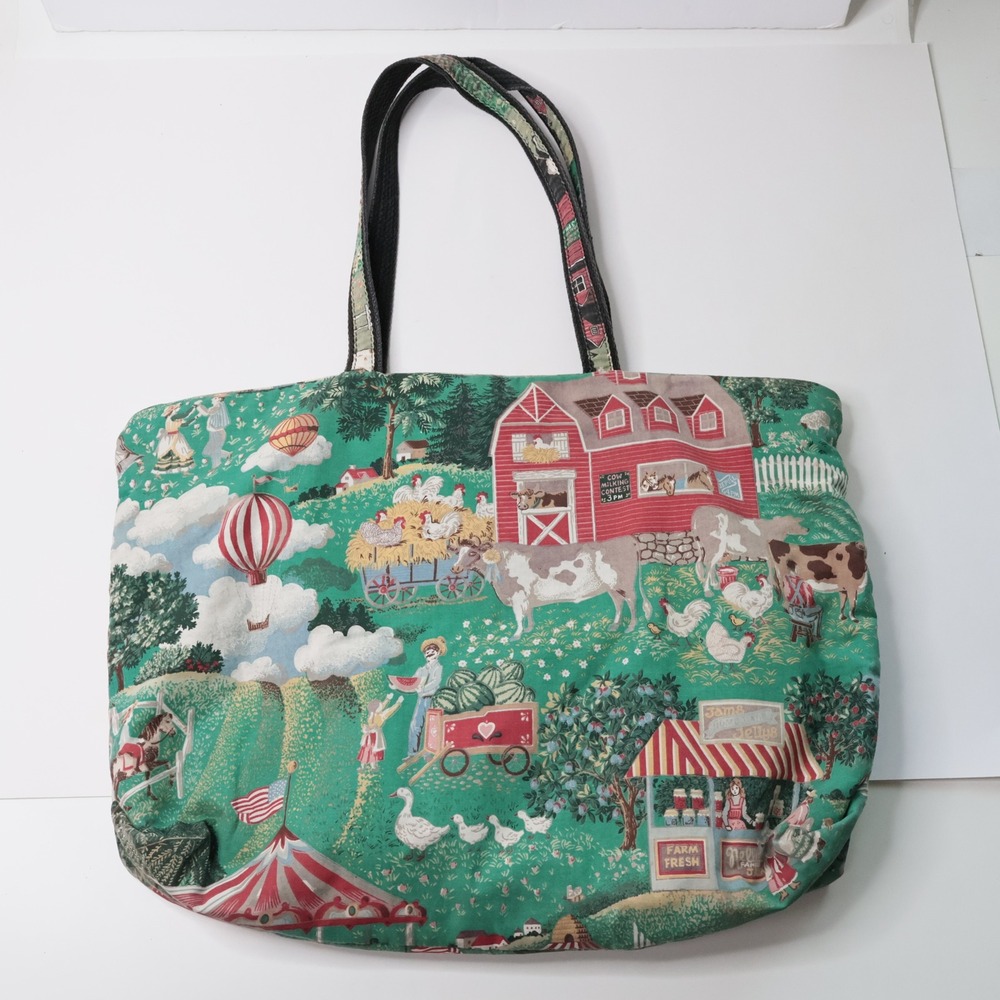 VTG 1993 Joan Kessler County Fair Insulated Tote Bag Americana Folk Farm Scene - Picture 2 of 6